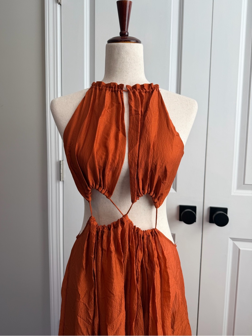 Cult Gaia Orange Amber Thera Cut-Out Maxi Dress Gown, Size Large - Picture 2 of 11